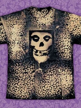 Misfits Black & Beige Punk Handmade  Bleach-Dye Cheetah Print Tee | Size M